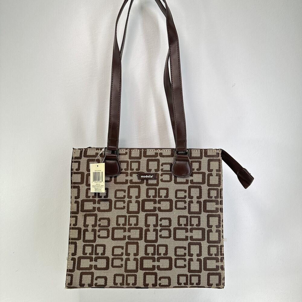 Modella Handbag Women M Brown Signature Canvas Hardcase Purse Shoulder Bag Lined